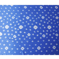 Royal blue premium pure silk satin fabric with off white print in geometric design-D13259