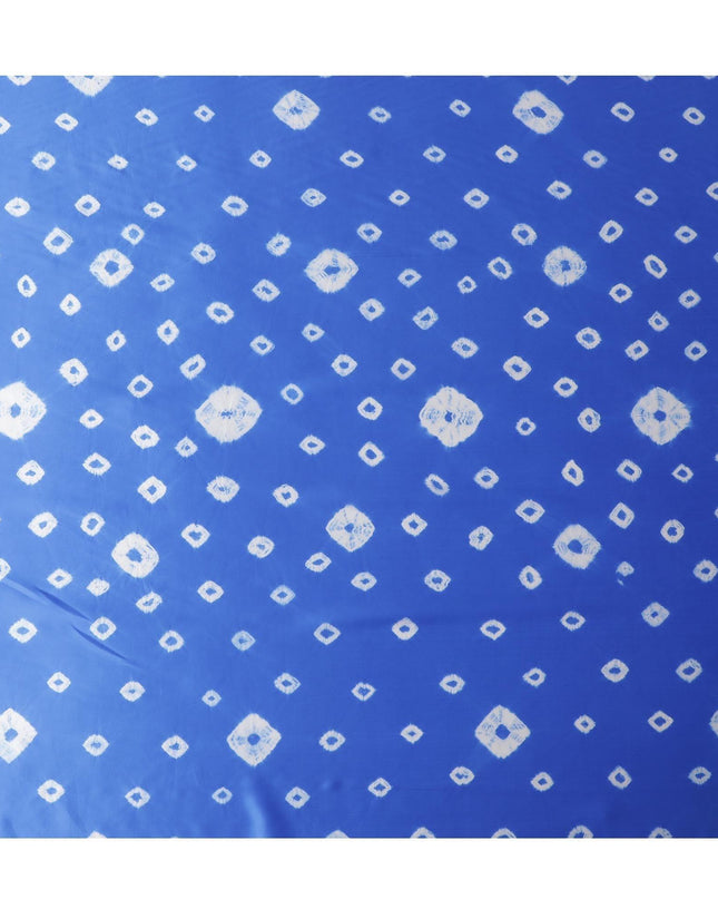 قماش ساتان حريري نقي فاخر باللون الأزرق الملكي مع طباعة باللون الأبيض الفاتح بتصميم هندسي-D13259