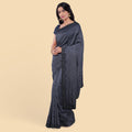 Indigo blue net saree with same colour sequence in abstract design. Blouse piece in same colour-D12731
