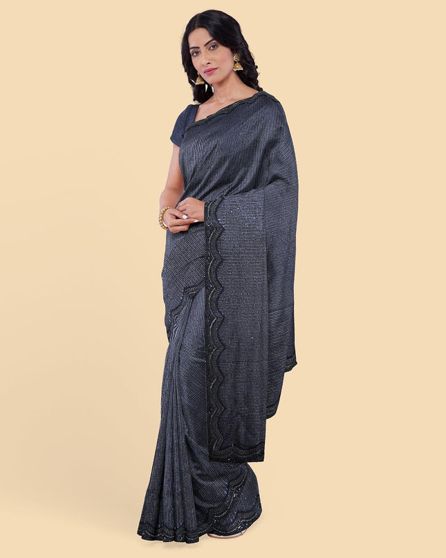 ساري شبكي أزرق نيلي بنفس تسلسل الألوان في تصميم تجريدي. قطعة بلوزة بنفس اللون-D12731