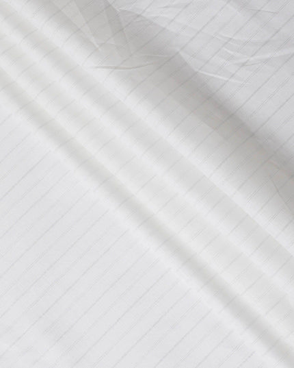 قماش الكتان النقي الأبيض الفاخر مع نسج فضي بتصميم مخطط-D11101