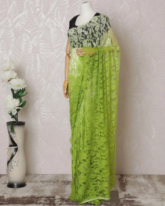 Mint green to Kelly green Premium pure French chantilly lace saree in ombre design-D14606 Regal Fabrics