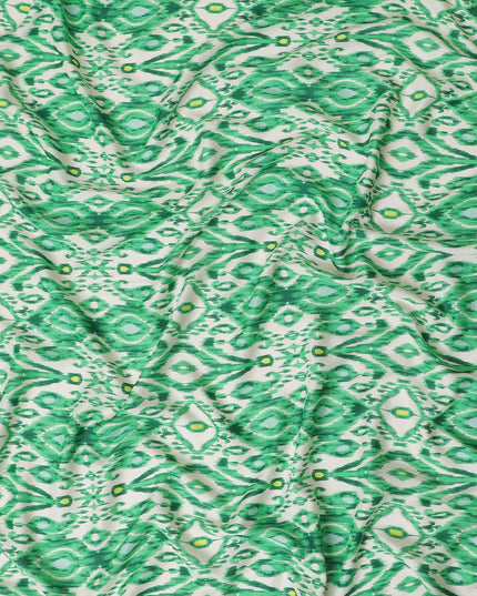 Off white premium Italian viscose fabric with pastel green print in fancy design-D12519