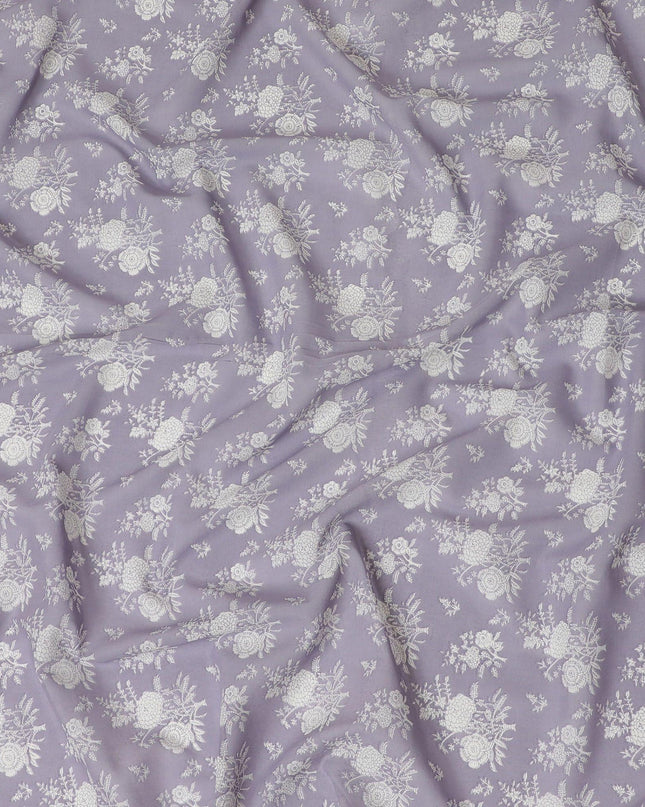 Light lilac cotton voile fabric with beige print in floral design-D15158