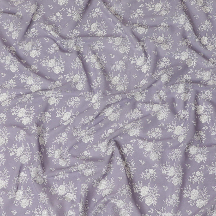 Light lilac cotton voile fabric with beige print in floral design-D15158