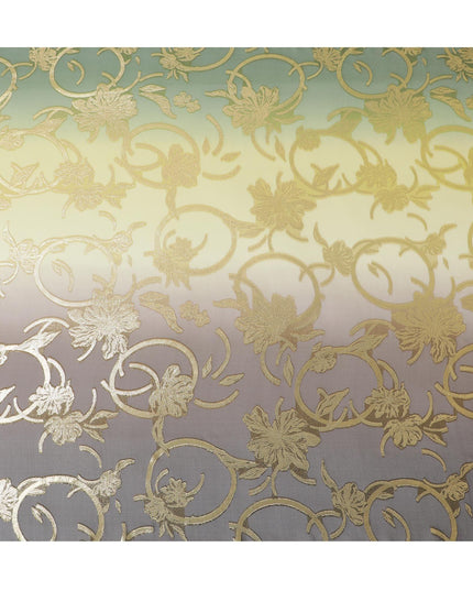 Paris green, yellow, brown Premium pure French (Fransawi) silk chiffon fabric in floral design-D14024