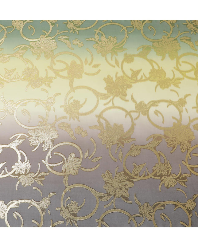 قماش شيفون حريري فرنسي (فرنساوي) فاخر باللون الأخضر والأصفر والبني بتصميم باريسي-D14024