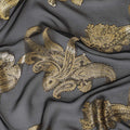 Black Premium pure French (Fransawi) silk chiffon fabric with gold metallic lurex in floral design-D14311