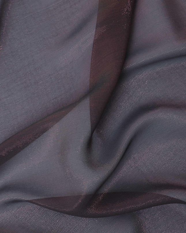 Ash grey synthetic chiffon fabric with light pink metallic lurex in plain design-D13296