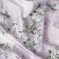 Off white synthetic crepe fabric with light lilac and turquoise green print having stone work in floral design-D15306 - Regal Fabrics