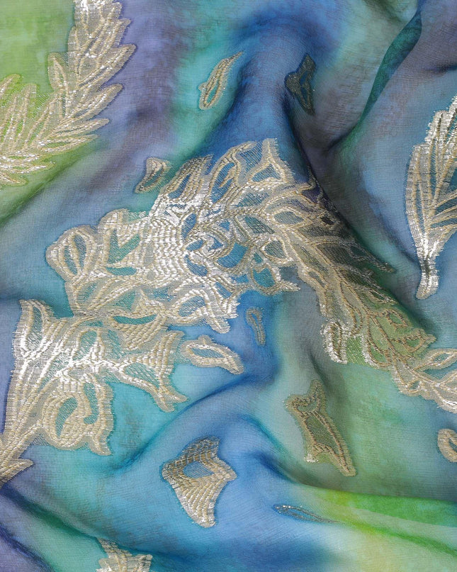 قماش شيفون حريري نقي فاخر متعدد الألوان مع لوركس معدني ذهبي بتصميم زهور-D14243