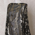 Black Premium pure French (Fransawi) silk chiffon dirac fabric with gold metallic lurex in floral design-D15624