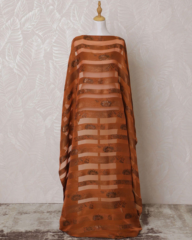 نحاس برونزي قماش ديراك شيفون حريري فرنسي خالص (فرانساوي) مع نفس اللون من الفيسكوز والوركس المعدني بتصميم مخطط -D15610