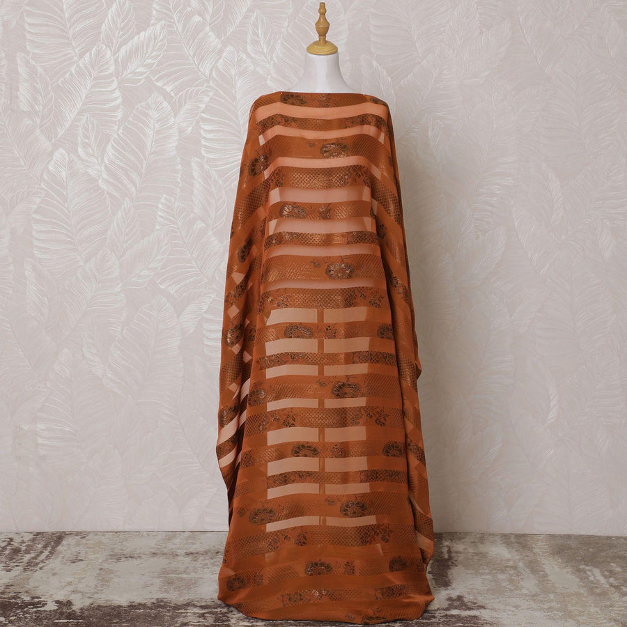 نحاس برونزي قماش ديراك شيفون حريري فرنسي خالص (فرانساوي) مع نفس اللون من الفيسكوز والوركس المعدني بتصميم مخطط -D15610