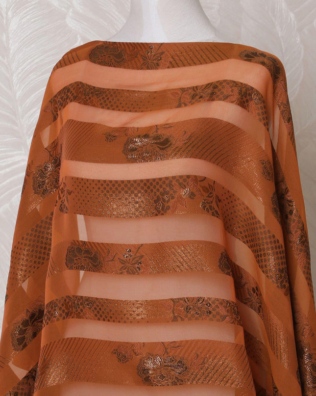 نحاس برونزي قماش ديراك شيفون حريري فرنسي خالص (فرانساوي) مع نفس اللون من الفيسكوز والوركس المعدني بتصميم مخطط -D15610