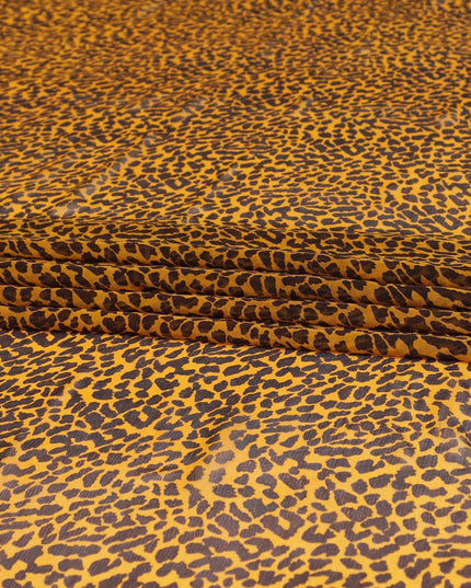 قماش شيفون من الحرير الخالص باللون البرتقالي النمر مع طباعة بني موكا بتصميم جلد الحيوان-D9305
