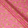 Hot pink uragiri cotton voile fabric with same tone jacquard having mustard yellow and black print in floral design-D14318