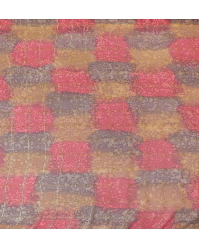 قماش شيفون من الحرير الخالص متعدد الألوان مع لوريكس معدني ذهبي بتصميم مربعات -D11408