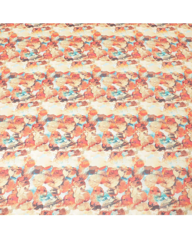Blonde yellow cotton voile fabric with orange, brown and turquoise blue print in fancy design-D6758