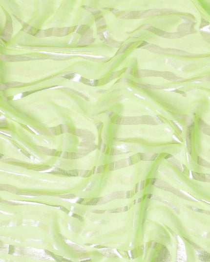 Neon green pure silk chiffon garbasaar with same tone, gold and silver  metallic lurex in abstract design-D9527 Regal Fabrics