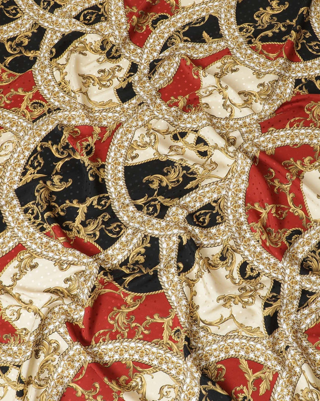 ساتان من الحرير الخالص الإيطالي باللون البيج اللاتيه مع جاكار منقط بنفس اللون مع طباعة متعددة الألوان بتصميم الأزهار-D9726