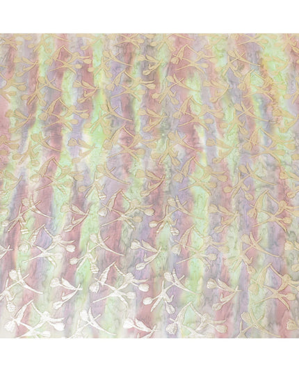 قماش شيفون حريري خالص مطبوع يدويًا متعدد الألوان مع لوركس معدني ذهبي بتصميم زهور-D9413