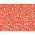 Scarlet red premium pure silk crepe fabric with beige, forest green and mustard yellow print in floral design-D9398 Regal Fabrics