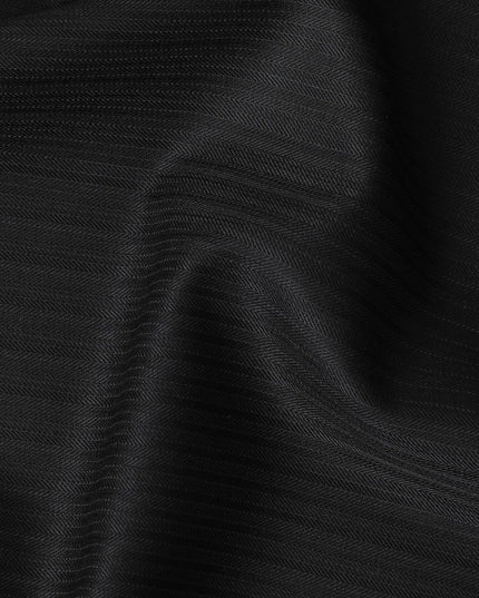 Black Premium English super 150's wool and cashmere suiting fabric with same tone stripe in herringbone design-D11423