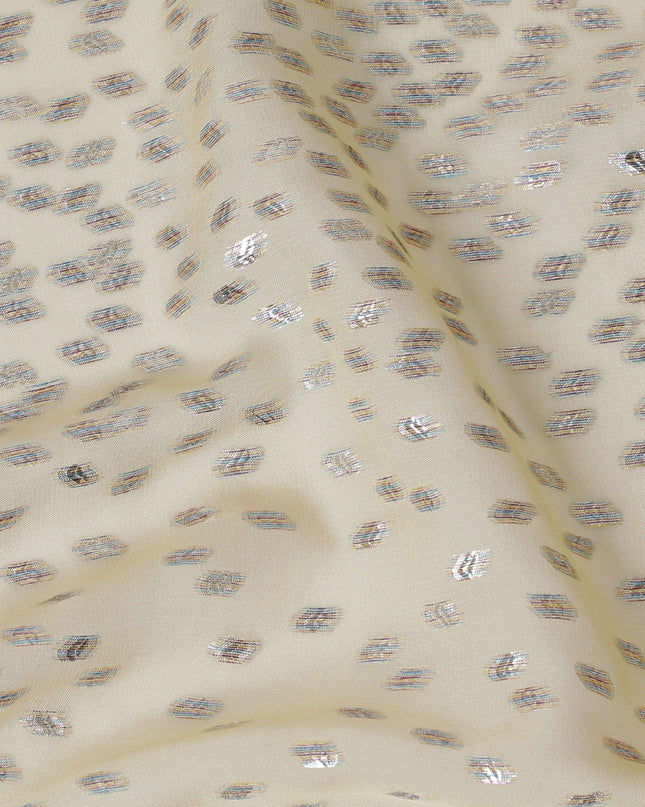 قماش شيفون من الحرير الخالص الذهبي مع لوركس معدني متعدد الألوان بتصميم فاخر -D13145