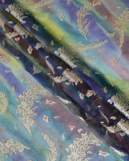 قماش شيفون حريري نقي فاخر متعدد الألوان مع لوركس معدني ذهبي بتصميم زهور-D14239