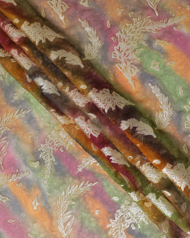 قماش شيفون حريري نقي فاخر متعدد الألوان مع لوركس معدني ذهبي بتصميم زهور-D14238