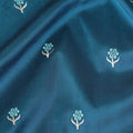 قماش حرير خام أزرق ييل مع تطريز أزرق وكريمي بتصميم زهور-11222