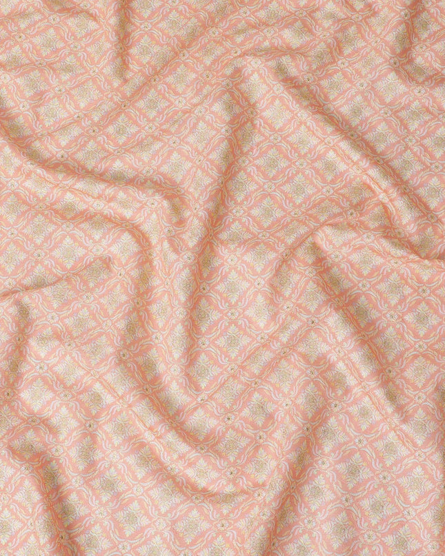 نسيج من الحرير القطني المخلوط بالخوخ مع تطريز متعدد الألوان بتصميم الأزهار-D15475