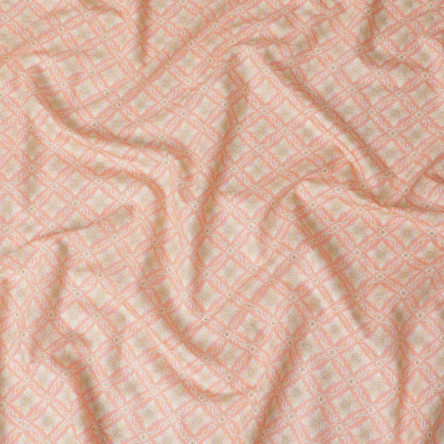 نسيج من الحرير القطني المخلوط بالخوخ مع تطريز متعدد الألوان بتصميم الأزهار-D15475