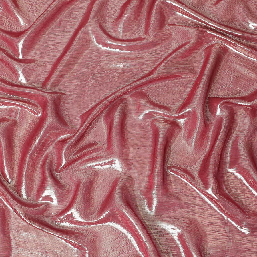 شيفون من الحرير الخالص الفاخر باللون الوردي من خشب الورد مع لوريكس معدني ذهبي بتصميم مخطط -D11415