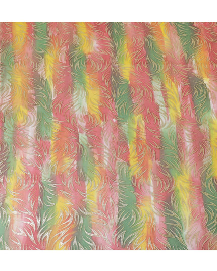 قماش شيفون من الحرير الخالص متعدد الألوان مع لوريكس معدني ذهبي بتصميم تجريدي-D14073