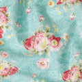 Baby blue uragiri cotton voile fabric with same tone jacquard having olive green, cerise pink, off white and sun flower yellow print in floral design-D7349