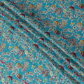 قماش فوال قطني باللون الأزرق الفيروزي مع طباعة متعددة الألوان بتصميم فاخر-D15419