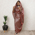 Maroon Premium pure silk chiffon thobe with gold metallic lurex in checks design-D11656