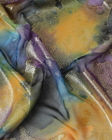 قماش شيفون حريري نقي فاخر متعدد الألوان مع لوريكس معدني ذهبي بتصميم زهور-D9280