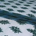 Petrol blue nylon tulle fabric with bottle green embroidery in floral design-D6686