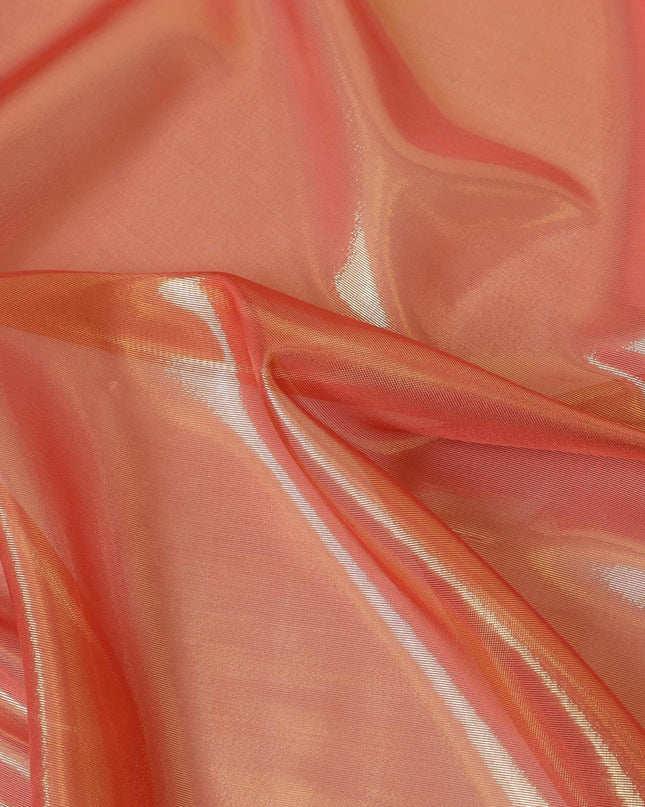 Blaze orange pure silk chiffon with golden metallic lurex in stripe design-D9229