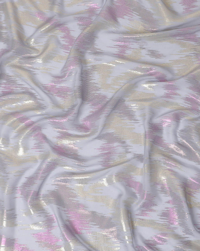 قماش شيفون من الحرير الخالص باللون الرمادي الرماد مع لوريكس معدني ذهبي ووردي بتصميم تجريدي -D12321