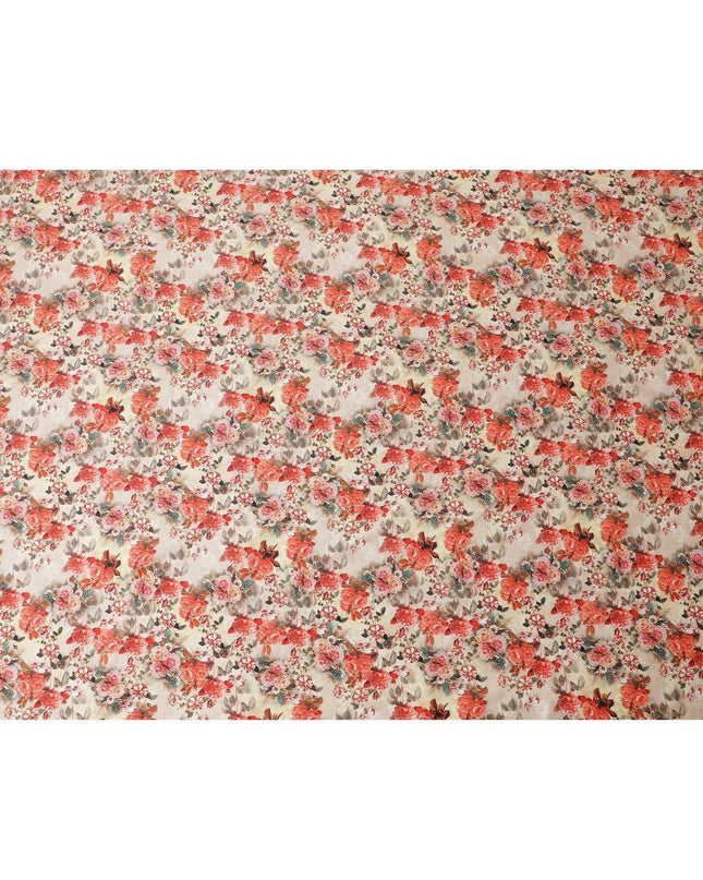 قماش قطني مخلوط باللون البيج اللاتيه مع طباعة متعددة الألوان بتصميم الأزهار: D-5667