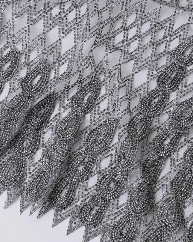 Stone grey nylon tulle fabric with same tone embroidery in fancy design-D11713 Regal Fabrics
