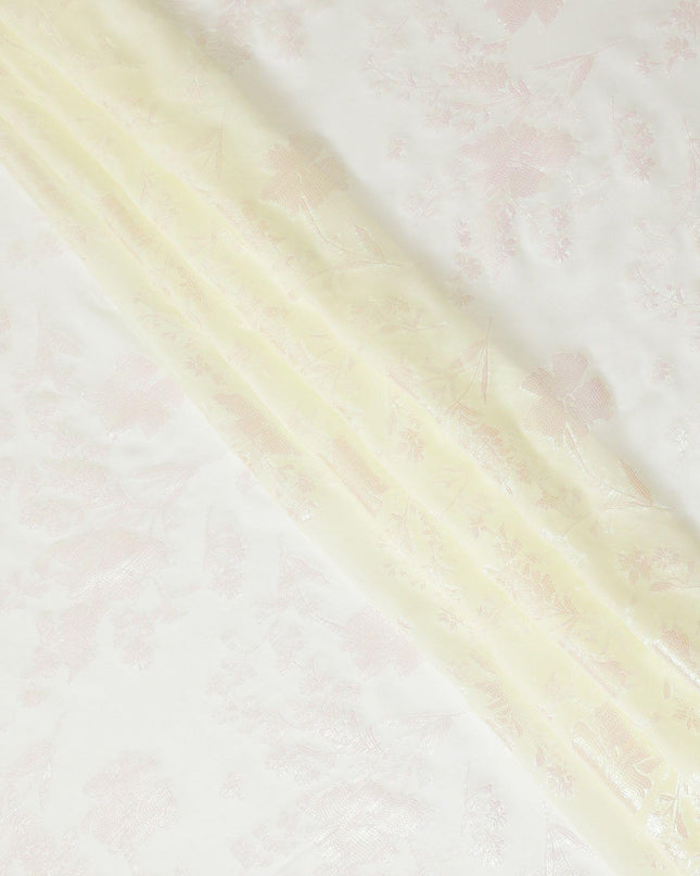 قماش شيفون من الحرير الخالص باللون الأصفر الكتاني بنفس اللون والوركس المعدني باللون الأخضر النيون بتصميم الأزهار-D13895