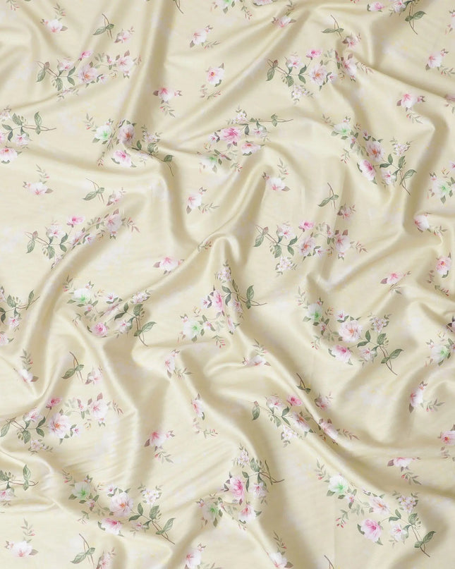 Tea Green printed cotton satin with multicolour prints in floral design-D11265 Regal Fabrics