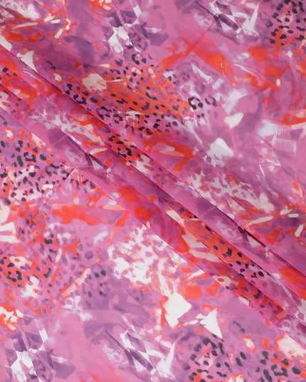 Pink Premium 100% Swiss cotton voile (Sudanese Thobe) fabric with multicolor print in abstract design-D13526 - Regal Fabrics
