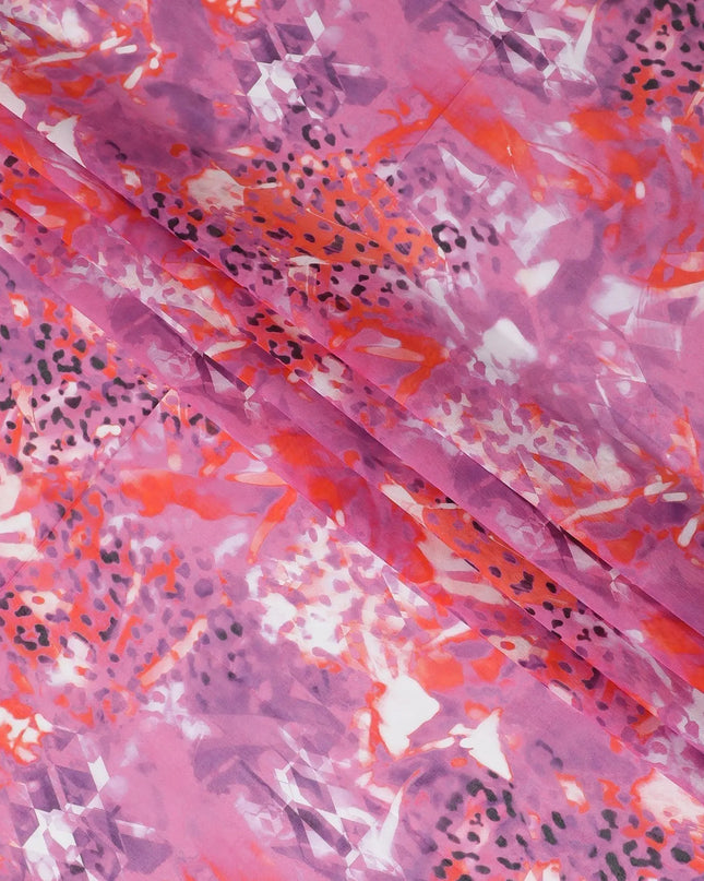 Pink Premium 100% Swiss cotton voile (Sudanese Thobe) fabric with multicolor print in abstract design-D13526 Regal Fabrics