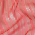 Scarlet red Premium pure silk chiffon fabric with gold metallic lurex in stripe design-D12402